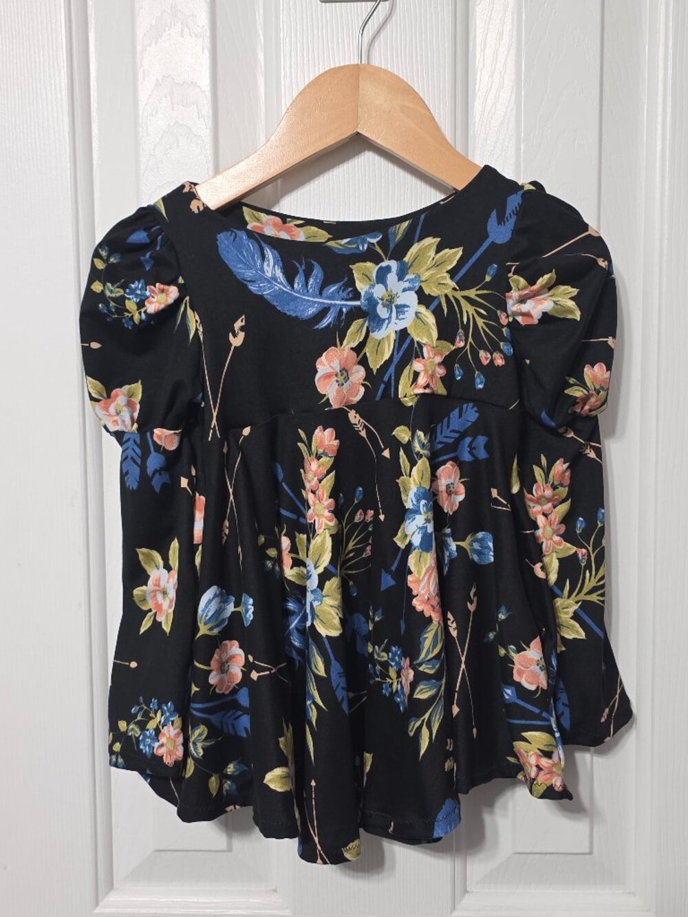 Toddler girl boho floral princess puff sleeve dress, 2t